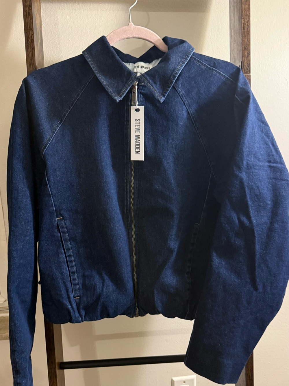 Bomber Jacket Steve Madden Dark Navy Denim Zip-Front Jacket